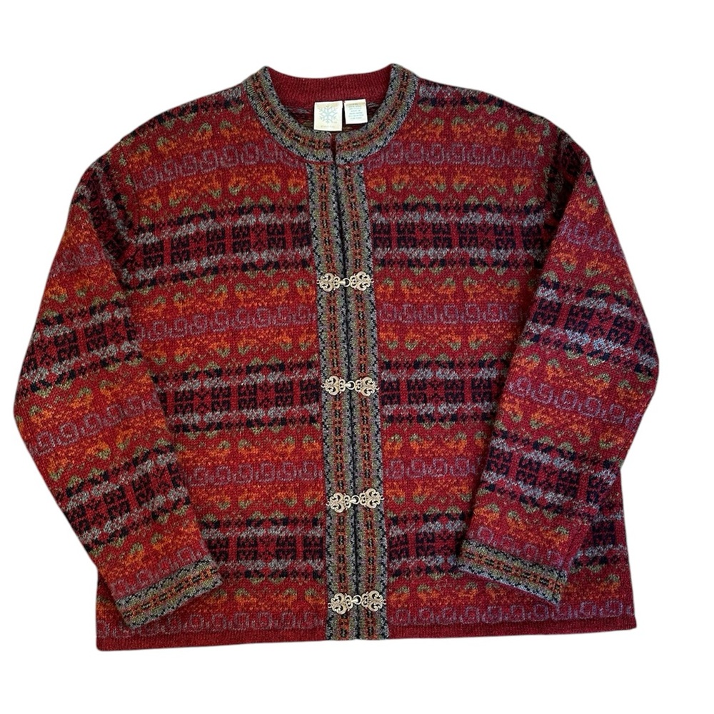 Vintage 100% Wool Metal Clasp Red Cardigan Sweater Women’s Petite Medium Granola